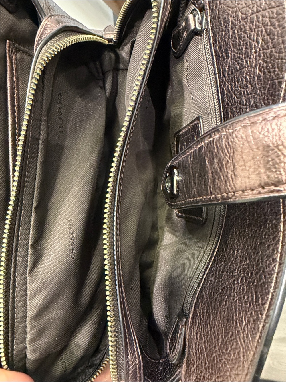 Coach Mercer Satchel 24 in a metallic copper or bronze leather. - Picture 6 of 9